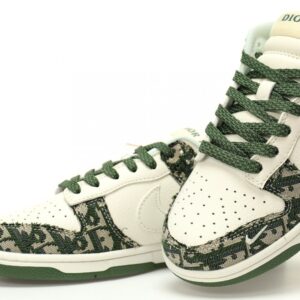 【AT3204】Dior x Nike SB Dunk Low "Dior" ディオール×ナイキSB ダンク ロー"Dior" クリエイティブカスタムコラボレーション、フランスの高級ファッションブランド・ディオールのバスケットボールコレクションのローカットカジュアルスケートシューズ「コラボホワイトアーミーグリーンディオール提花」