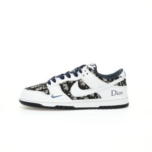 【AT3209】Dior x Nike Nike SB Dunk Low ディオール×ナイキナイキSBダンクロー「ディオール」バスケットボールコレクションロートップカジュアルスポーツスケートシューズ「レザーホワイトディープブルーディオールフラワー」