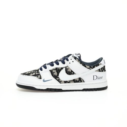 【AT3209】Dior x Nike Nike SB Dunk Low ディオール×ナイキナイキSBダンクロー「ディオール」バスケットボールコレクションロートップカジュアルスポーツスケートシューズ「レザーホワイトディープブルーディオールフラワー」