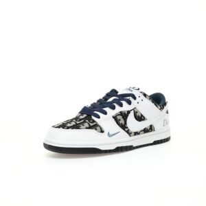 【AT3209】Dior x Nike Nike SB Dunk Low ディオール×ナイキナイキSBダンクロー「ディオール」バスケットボールコレクションロートップカジュアルスポーツスケートシューズ「レザーホワイトディープブルーディオールフラワー」
