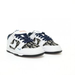 【AT3209】Dior x Nike Nike SB Dunk Low ディオール×ナイキナイキSBダンクロー「ディオール」バスケットボールコレクションロートップカジュアルスポーツスケートシューズ「レザーホワイトディープブルーディオールフラワー」