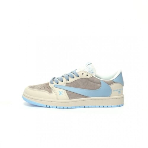 【AT3210】Louis Vuitton x Travis Scott x Nike Air Jordan 1 Low OG SP "Beige/Light Blue/Gold LV" AJ1は、クラシックな低カット文化、カジュアル、スポーツ、バスケットボールに適したシューズです。