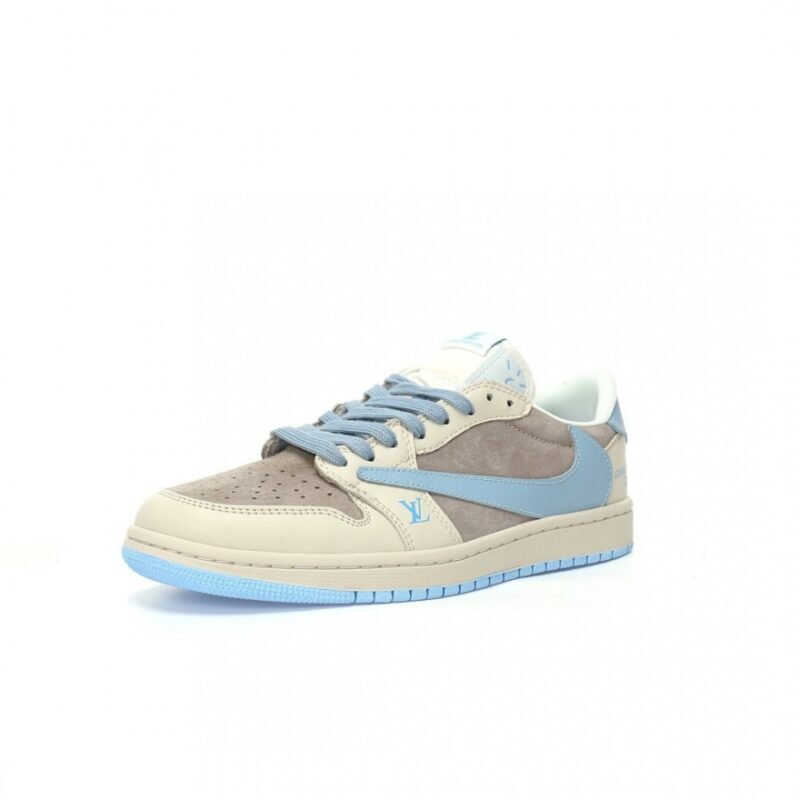 【AT3210】Louis Vuitton x Travis Scott x Nike Air Jordan 1 Low OG SP "Beige/Light Blue/Gold LV" AJ1は、クラシックな低カット文化、カジュアル、スポーツ、バスケットボールに適したシューズです。