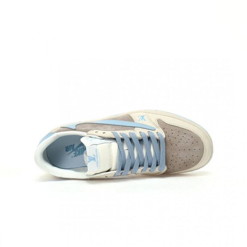 【AT3210】Louis Vuitton x Travis Scott x Nike Air Jordan 1 Low OG SP "Beige/Light Blue/Gold LV" AJ1は、クラシックな低カット文化、カジュアル、スポーツ、バスケットボールに適したシューズです。