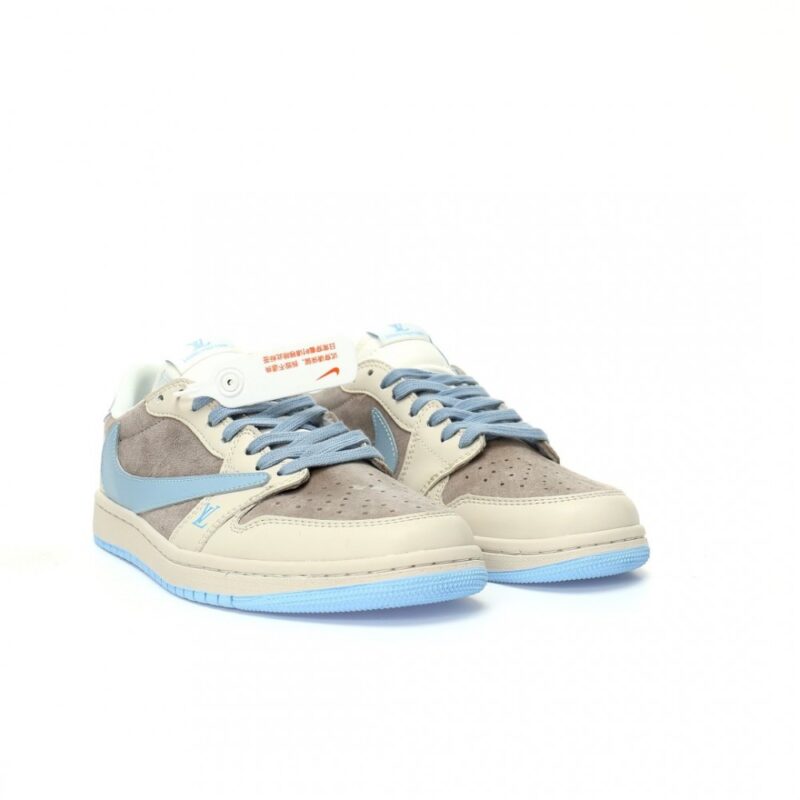 【AT3210】Louis Vuitton x Travis Scott x Nike Air Jordan 1 Low OG SP "Beige/Light Blue/Gold LV" AJ1は、クラシックな低カット文化、カジュアル、スポーツ、バスケットボールに適したシューズです。