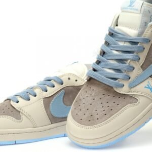 【AT3210】Louis Vuitton x Travis Scott x Nike Air Jordan 1 Low OG SP "Beige/Light Blue/Gold LV" AJ1は、クラシックな低カット文化、カジュアル、スポーツ、バスケットボールに適したシューズです。