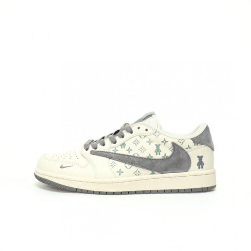 【AT3212】Louis Vuitton x Travis Scott x Nike Air Jordan 1 Low OG SP ルイ・ヴィトン x トラヴィス・スコット x ナイキ エア ジョーダン 1 ロー OG SP "ベージュ/グレー/グルーミーベア/LV" AJ1 ジョーダン1 ローカットのクラシックなカルチャーに万能でカジュアルなスポーツ バスケットボールシューズ