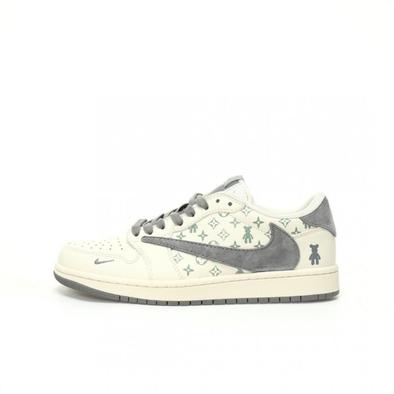 【AT3212】Louis Vuitton x Travis Scott x Nike Air Jordan 1 Low OG SP ルイ・ヴィトン x トラヴィス・スコット x ナイキ エア ジョーダン 1 ロー OG SP "ベージュ/グレー/グルーミーベア/LV" AJ1 ジョーダン1 ローカットのクラシックなカルチャーに万能でカジュアルなスポーツ バスケットボールシューズ