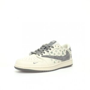 【AT3212】Louis Vuitton x Travis Scott x Nike Air Jordan 1 Low OG SP ルイ・ヴィトン x トラヴィス・スコット x ナイキ エア ジョーダン 1 ロー OG SP "ベージュ/グレー/グルーミーベア/LV" AJ1 ジョーダン1 ローカットのクラシックなカルチャーに万能でカジュアルなスポーツ バスケットボールシューズ