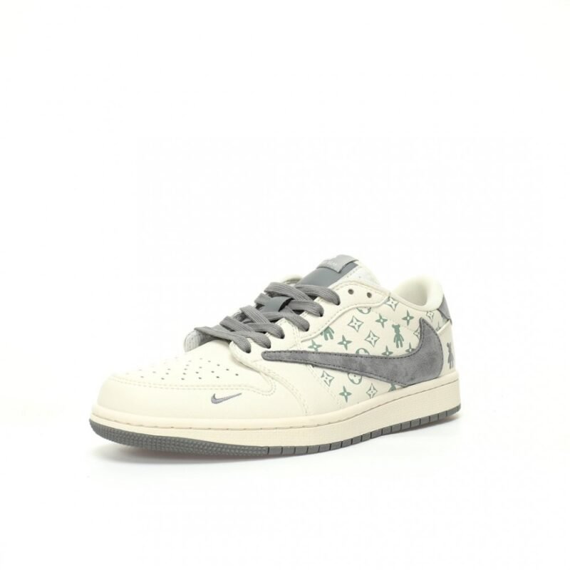【AT3212】Louis Vuitton x Travis Scott x Nike Air Jordan 1 Low OG SP ルイ・ヴィトン x トラヴィス・スコット x ナイキ エア ジョーダン 1 ロー OG SP "ベージュ/グレー/グルーミーベア/LV" AJ1 ジョーダン1 ローカットのクラシックなカルチャーに万能でカジュアルなスポーツ バスケットボールシューズ