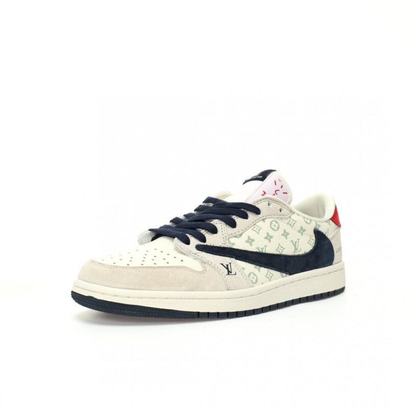 【AT3218】Louis Vuitton x Travis Scott x Nike Air Jordan 1 Low OG SP 人気のヒップホップアーティスト、トラヴィス・スコットが、フランスの高級ブランド、ルイ・ヴィトンとコラボしたNike Air Jordan 1 Low OG SPをカスタマイズしました。