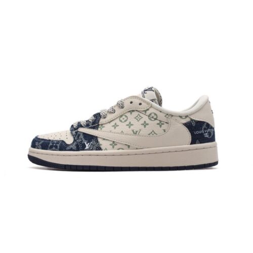 【AT3222】LV x NikeのNike Air Jordan 1 Low OG SP "Military Blue"は、AJ1シルエットのローカットバスケットボールシューズであり、ルイ・ヴィトンとのコラボレーションです。