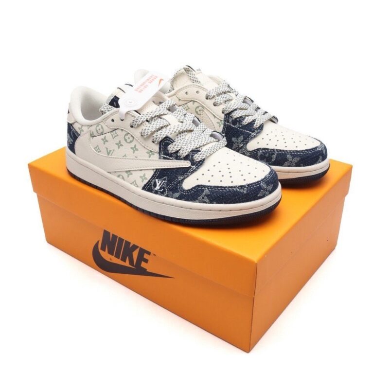 【AT3222】LV x NikeのNike Air Jordan 1 Low OG SP "Military Blue"は、AJ1シルエットのローカットバスケットボールシューズであり、ルイ・ヴィトンとのコラボレーションです。