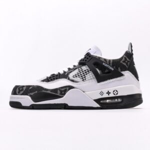 【AT3229】Louis Vuitton x Air Jordan 4 Retro ルイ・ヴィトン × エアジョーダン4レトロシリーズ シューズ全体はレザー素材で作られ、アッパーには白色のLVのプリントが主体フレームとして使用されています。