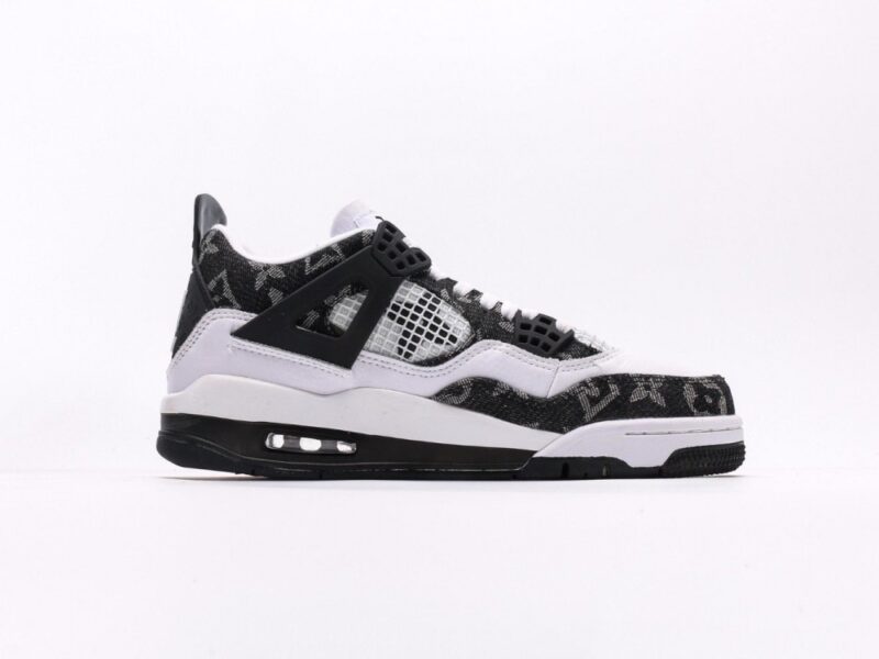 【AT3229】Louis Vuitton x Air Jordan 4 Retro ルイ・ヴィトン × エアジョーダン4レトロシリーズ シューズ全体はレザー素材で作られ、アッパーには白色のLVのプリントが主体フレームとして使用されています。