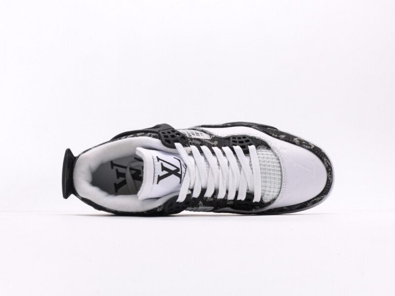 【AT3229】Louis Vuitton x Air Jordan 4 Retro ルイ・ヴィトン × エアジョーダン4レトロシリーズ シューズ全体はレザー素材で作られ、アッパーには白色のLVのプリントが主体フレームとして使用されています。