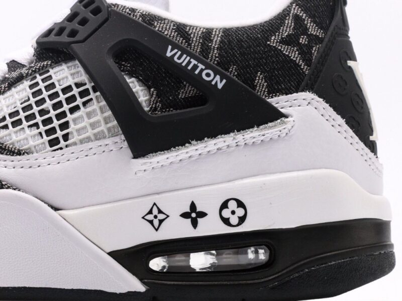 【AT3229】Louis Vuitton x Air Jordan 4 Retro ルイ・ヴィトン × エアジョーダン4レトロシリーズ シューズ全体はレザー素材で作られ、アッパーには白色のLVのプリントが主体フレームとして使用されています。