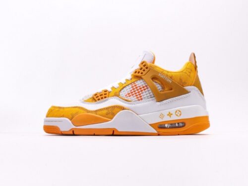 【AT3230】Louis Vuitton x Air Jordan 4 Retro ルイ・ヴィトン×エア・ジョーダン4レトロは、革素材で作られており、アッパーには白いLVプリントがメインフレームとして使用されています。