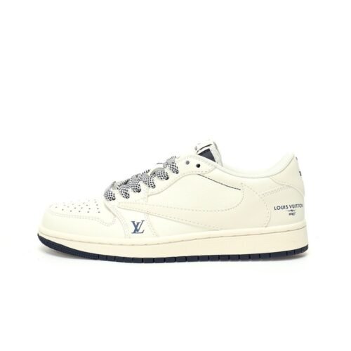 【AT3235】Louis Vuitton x Travis Scott x Nike Air Jordan 1 Low OG SP 人気のヒップホップアーティスト、Travis Scottとフランスの高級ブランド、Louis Vuittonがコラボし、Nike Air Jordan 1 Low OG SPをカスタマイズしました。