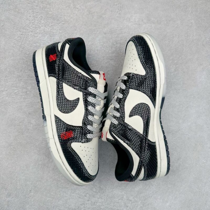 【AT3244】Nike SB Dunk Low Black and White Snake Limited Skateboarding Shoes Nike SBダンクロー ブラックアンドホワイトスネークプリント限定スケートシューズ