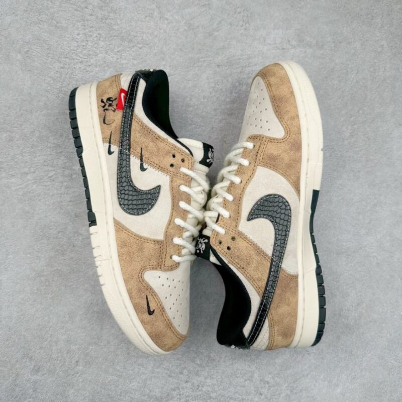 【AT3248】Nike x カクタスジャックコラボDunk Lowブラウンスネーク限定版-流行とレトロ、そして野性の魅力が融合したコラボ商品