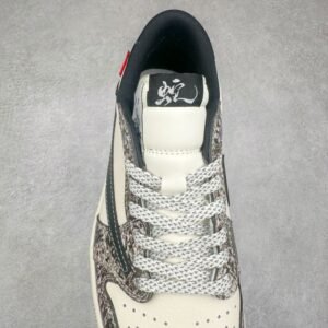 【AT3250】Nike x Cactus Jack Air Jordan AJ1 Low コラボ ローカット スニーカー ブラックホワイト スネーク柄 限定版 - 流行の新定義、ユニークなデザイン
