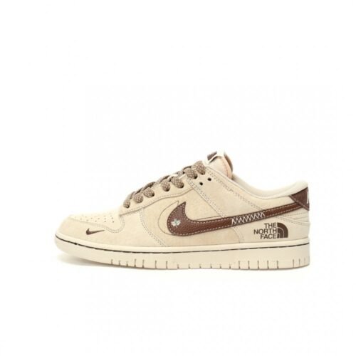 【AT3259】Nike x The North FaceのNike Dunk Low Retroの茶色のパッチワークデザインのスケートシューズ
