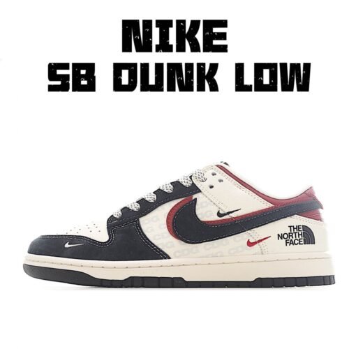 【AT3261】Nike x The North Face Dunk Low ブラックとレッドのパッチワークスケートシューズ。Nike Dunk Low Retro
