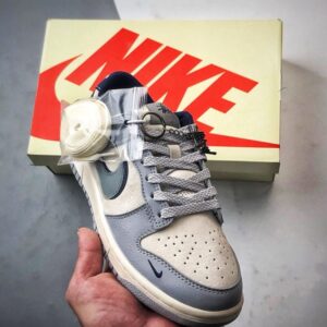 【AT3286】ファッションのレトロスタイル、Stüssy x Nike コラボレーションユニセックスシューズ Nike Dunk Low Retro Stüssy グレーとブルーのダブルフックローカットカジュアルスポーツシューズ