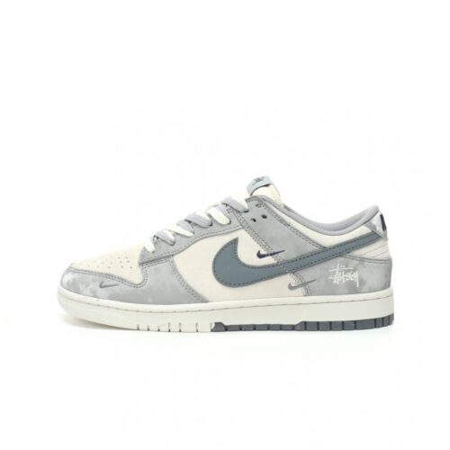 【AT3287】Nike x Stussy コラボレーションのヴィンテージスポーツシューズ - ユニークな迷彩デザインNike Dunk Low Retro ステューシー・ミッドナイトグレー染色ローカットカジュアルスポーツスニーカー