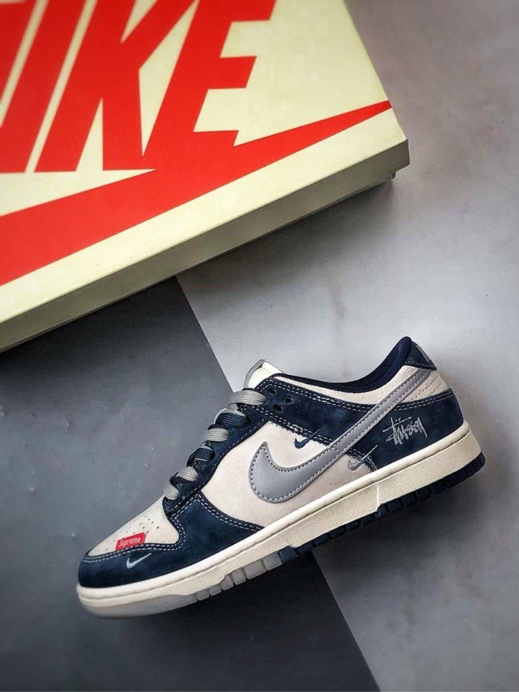 【AT3291】Nike x Stussy x Supreme Nike Dunk Low Retro ステューシー ブルー ホワイト リフレクティブ グレー チェック ローカット カジュアル スポーツ スニーカー