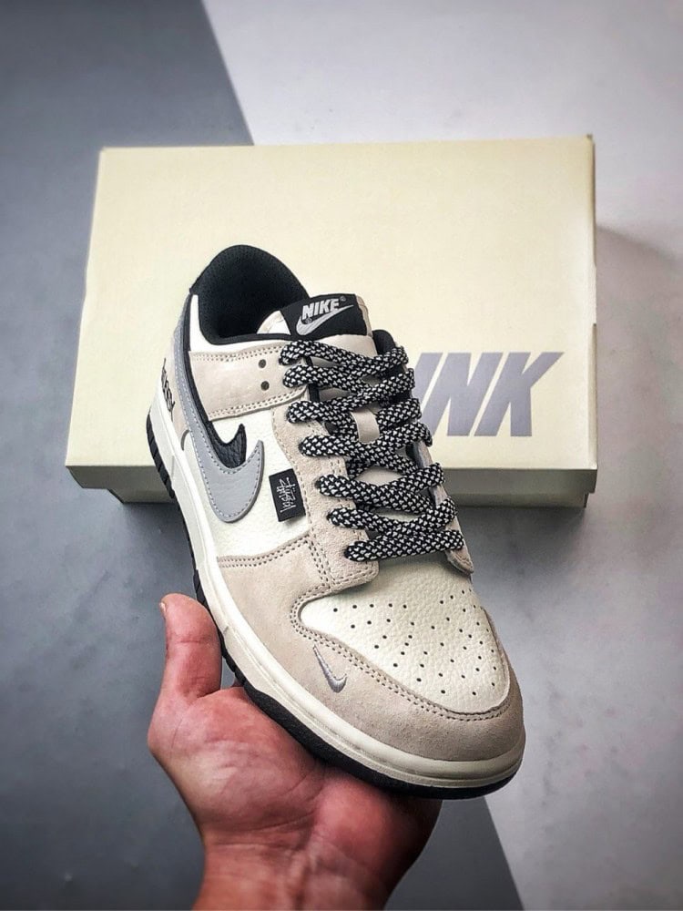 【AT3292】Nike Dunk x Stussy コラボレーションモデル Nike Dunk Low Retro ストゥーシー ミストブラック ダブルスウッシュ ローカット カジュアルスポーツシューズ