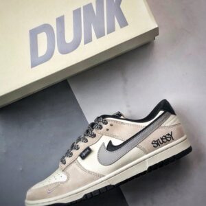 【AT3292】Nike Dunk x Stussy コラボレーションモデル Nike Dunk Low Retro ストゥーシー ミストブラック ダブルスウッシュ ローカット カジュアルスポーツシューズ