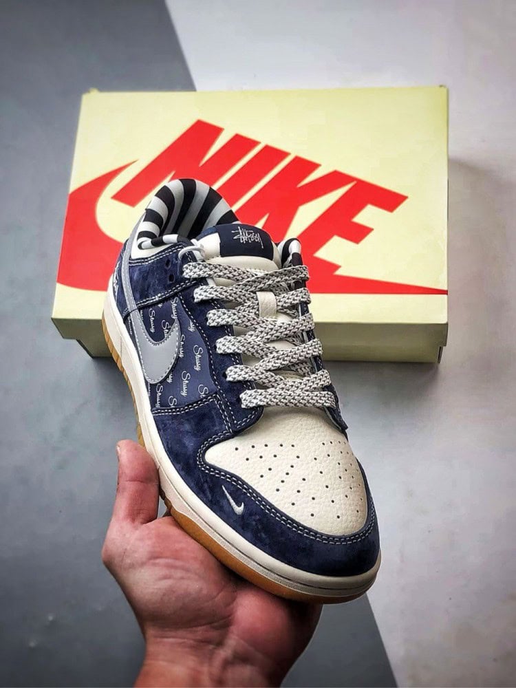 【AT3294】Nike Dunk x Stussy コラボレーションモデル Nike Dunk Low Retro ステューシー ホワイトブルーグレーガムソール ローカット カジュアルスポーツシューズ
