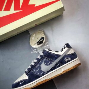 【AT3294】Nike Dunk x Stussy コラボレーションモデル Nike Dunk Low Retro ステューシー ホワイトブルーグレーガムソール ローカット カジュアルスポーツシューズ