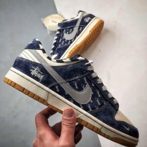 【AT3294】Nike Dunk x Stussy コラボレーションモデル Nike Dunk Low Retro ステューシー ホワイトブルーグレーガムソール ローカット カジュアルスポーツシューズ