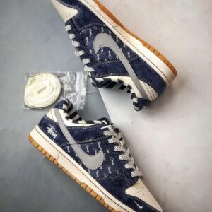 【AT3294】Nike Dunk x Stussy コラボレーションモデル Nike Dunk Low Retro ステューシー ホワイトブルーグレーガムソール ローカット カジュアルスポーツシューズ