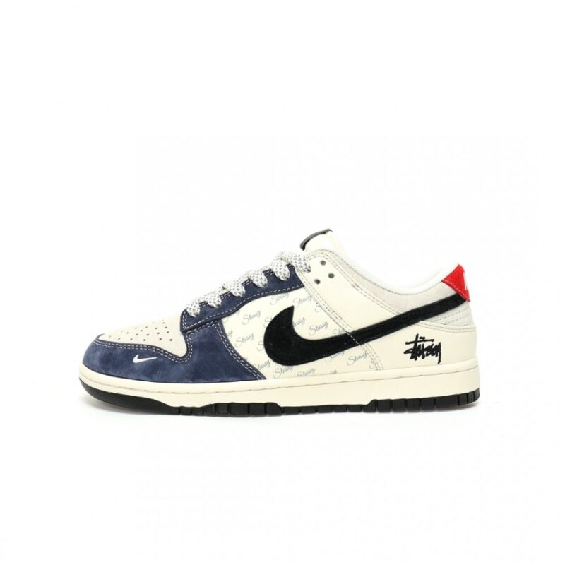 【AT3295】Nike Dunk x StussyコラボレーションスニーカーNike Dunk Low Retro、ステューシーホワイトブルーブラック、ローカットカジュアルスポーツシューズ