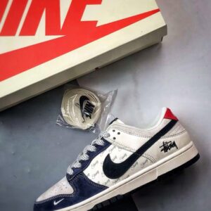 【AT3295】Nike Dunk x StussyコラボレーションスニーカーNike Dunk Low Retro、ステューシーホワイトブルーブラック、ローカットカジュアルスポーツシューズ