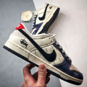 【AT3295】Nike Dunk x StussyコラボレーションスニーカーNike Dunk Low Retro、ステューシーホワイトブルーブラック、ローカットカジュアルスポーツシューズ