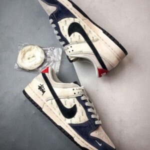 【AT3295】Nike Dunk x StussyコラボレーションスニーカーNike Dunk Low Retro、ステューシーホワイトブルーブラック、ローカットカジュアルスポーツシューズ