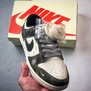 【AT3298】Nike Dunk x Stussy コラボレーションのクラシックスポーツシューズ、Nike Dunk Low Retro ステューシー ホワイト/ダークグリーン ローカットカジュアルスポーツシューズ