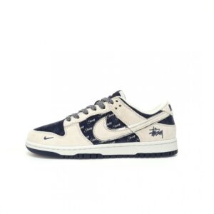 【AT3301】Nike Dunk x Stussyのコラボクラシックスニーカー、Nike Dunk Low Retroがステューシーミディアムグレーとディープブルーシーディ 形式のスエードオープンロープレジャーシューズ