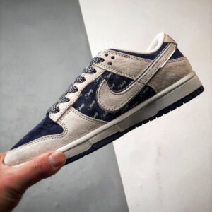 【AT3301】Nike Dunk x Stussyのコラボクラシックスニーカー、Nike Dunk Low Retroがステューシーミディアムグレーとディープブルーシーディ 形式のスエードオープンロープレジャーシューズ