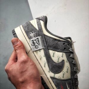 【AT3302】Nike Dunk x Stussy コラボレーションスニーカー Nike Dunk Low Retro ステューシーの布タグが付いたベージュの低カットレジャーシューズ