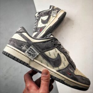 【AT3302】Nike Dunk x Stussy コラボレーションスニーカー Nike Dunk Low Retro ステューシーの布タグが付いたベージュの低カットレジャーシューズ