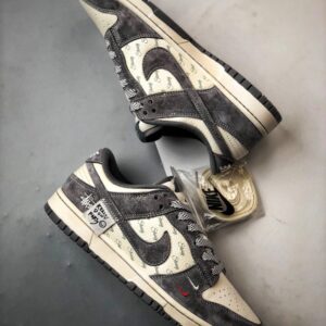 【AT3302】Nike Dunk x Stussy コラボレーションスニーカー Nike Dunk Low Retro ステューシーの布タグが付いたベージュの低カットレジャーシューズ