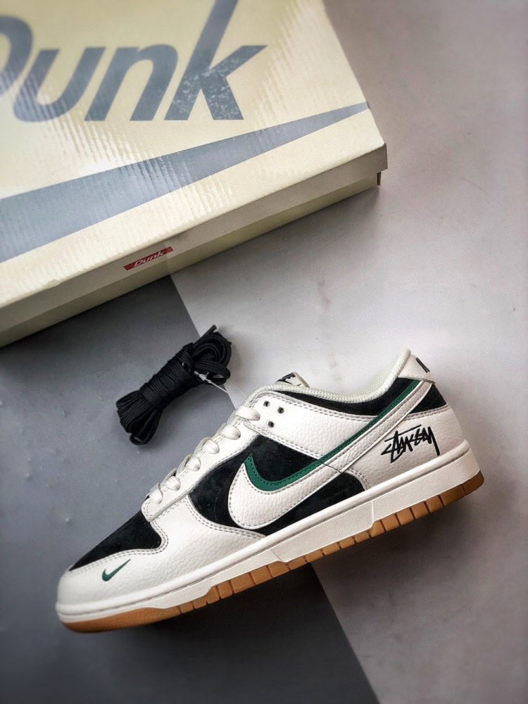 【AT3309】Nike Dunk x Stussy コラボレーションスニーカー Nike Dunk Low Retro ステューシー ブラックホワイトグリーン 影柄 ローカット カジュアルスポーツシューズ