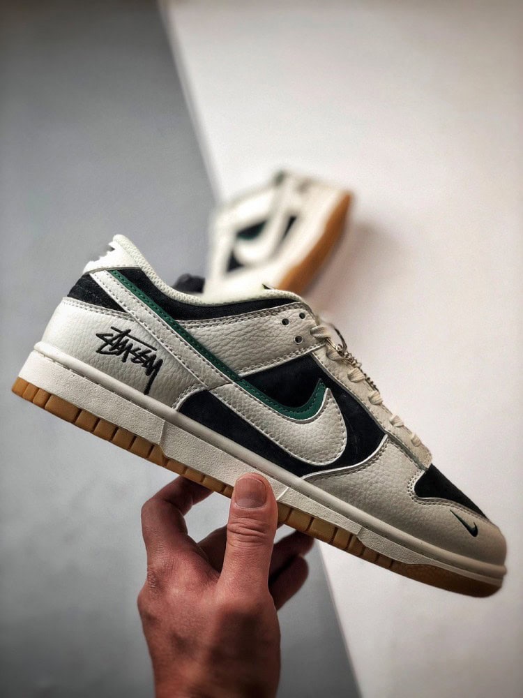 【AT3309】Nike Dunk x Stussy コラボレーションスニーカー Nike Dunk Low Retro ステューシー ブラックホワイトグリーン 影柄 ローカット カジュアルスポーツシューズ