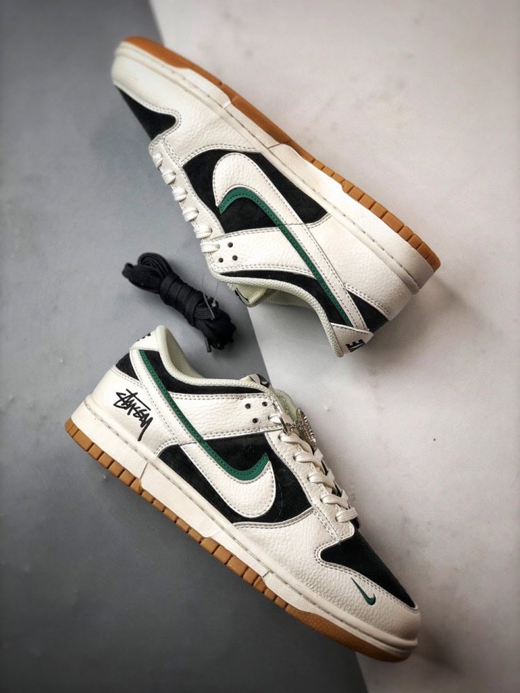 【AT3309】Nike Dunk x Stussy コラボレーションスニーカー Nike Dunk Low Retro ステューシー ブラックホワイトグリーン 影柄 ローカット カジュアルスポーツシューズ
